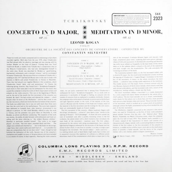 Tchaikovsky - Violin concerto - Leonid Kogan & Constantin Silvestri, Orchestre De La Société Des Concerts Du Conservatoire