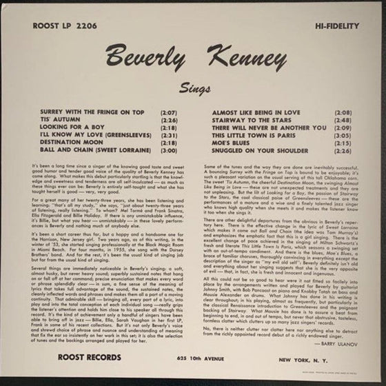 <tc>Beverly Kenney Sings For Johnny Smith (Mono, Edition Japonaise)</tc>