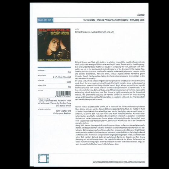 Richard Strauss - Georg Solti With Wiener Philharmoniker – Elektra (2LPs, Test Pressing) - Audiophile