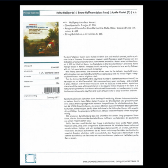 Mozart, Bruno Hoffmann, Heinz Holliger, Herman Krebbers, Aurèle Nicolet – Oboe Quartet, K.370; Adagio and Rondo, K.617/ Quintet, K.406(Test Pressing) - Audiophile Vinyl