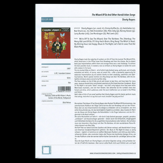 Shorty Rogers And His Orchestra Featuring The Giants – The Wizard Of Oz And Other Harold Arlen Songs (Test Pressing) - Audiophile Vinyl