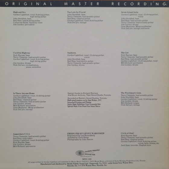 Gordon Lightfoot – Sundown - RARITY - Audiophile
