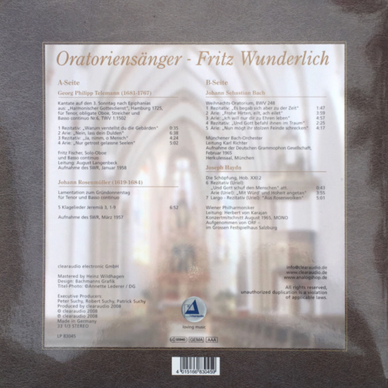 Fritz Wunderlich – Oratoriensänger - Fritz Wunderlich - RARITY - Audiophile
