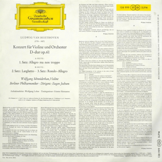 Ludwig van Beethoven - Wolfgang Schneiderhan • Berliner Philharmoniker • Dirigent: Eugen Jochum – Konzert Für Violine Und Orchester D-dur Op. 61 - Audiophile