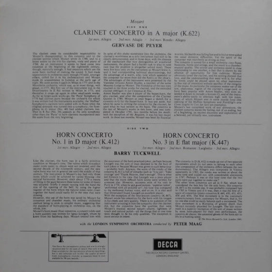 Mozart – Clarinet Concerto & Horn Concertos Nos. 1 & 3 - Gervase de Peyer, Barry Tuckwell, Peter Maag, London Symphony Orchestra
