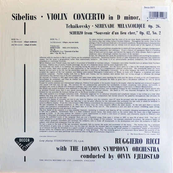 Sibelius – Violin Concerto In D Minor & Tchaikovsky - Serenade Melancolique 