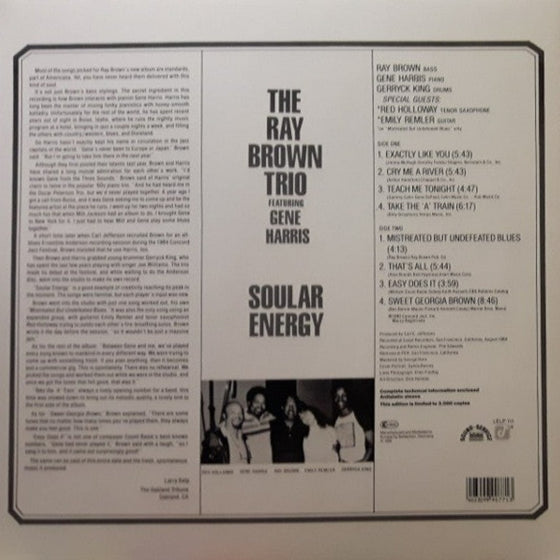 The Ray Brown Trio Featuring Gene Harris – Soular Energy 
