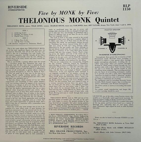 The Thelonious Monk Quintet – 5 By Monk By 5 – AudioSoundMusic