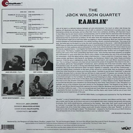 The Jack Wilson Quartet Featuring Roy Ayers – Ramblin' (Clear Blue Vinyl) - Audiophile