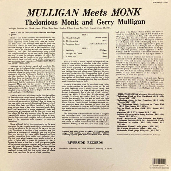 Thelonious Monk And Gerry Mulligan – Mulligan Meets Monk (unsealed)