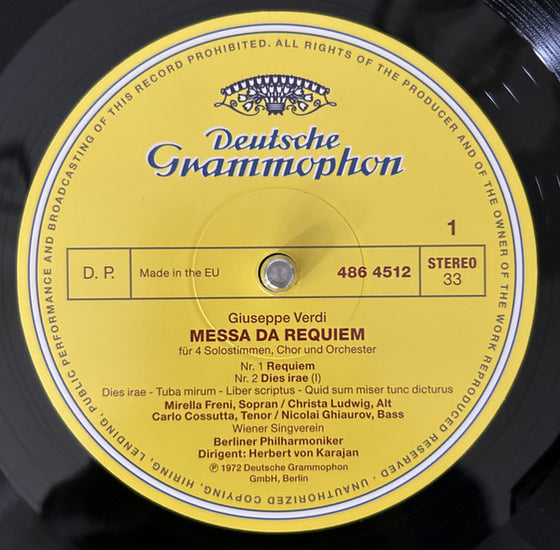 Verdi - Messa Da Requiem - Herbert Von Karajan, Mirella Freni, Christa Ludwig, Carlo Cossutta, Nicolai Ghiaurov, Wiener Singverein, Berliner Philharmoniker (2LP)