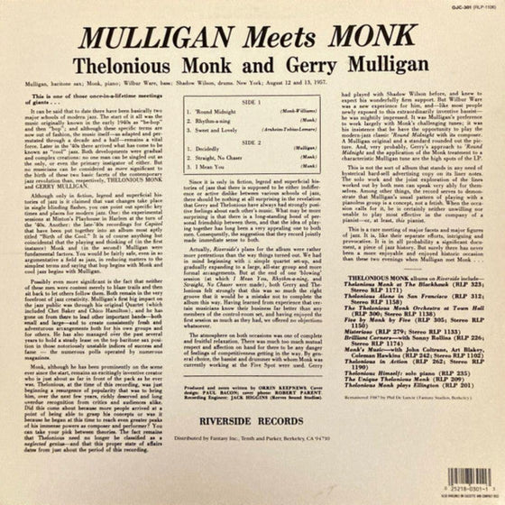 Thelonious Monk And Gerry Mulligan – Mulligan Meets Monk (unsealed) - AudioSoundMusic