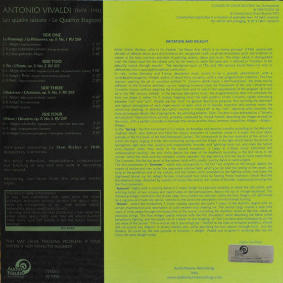 Vivaldi - Le Quattro Stagioni - Giuliano Carmignola (2LP, 45RPM, Half-speed Mastering) - AudioSoundMusic
