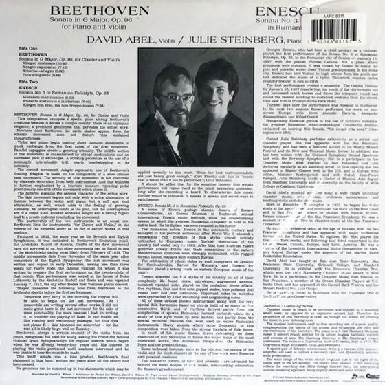 Beethoven - Violin Sonata Op.96 & Enescu Op. 25 - David Abel & Julie Steinberg (200g)