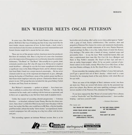 <transcy>Ben Webster Meets Oscar Peterson (2LP, 45 tours, 200g)</transcy>