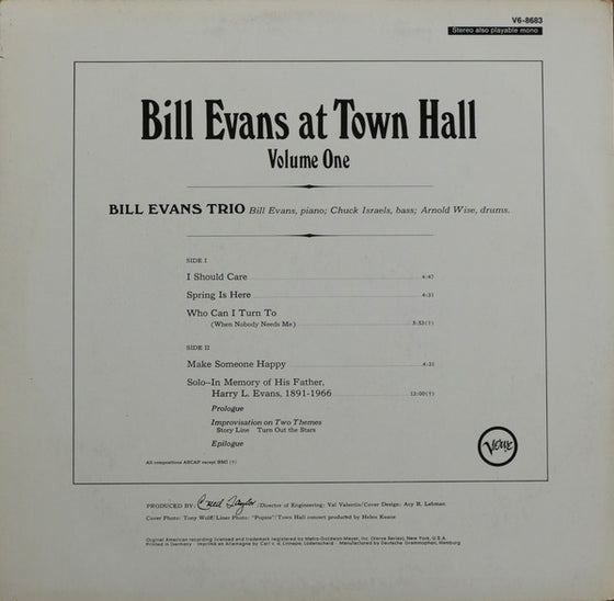 <transcy>Bill Evans - At Town Hall Vol. 1 (1LP, 33 tours, 180g)</transcy>