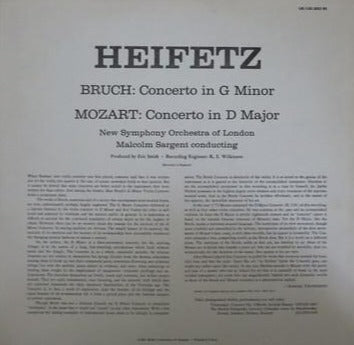 Bruch - Concerto in G Minor, Mozart - Concerto in D Major - Jascha Heifetz and Malcolm Sargent (200g)