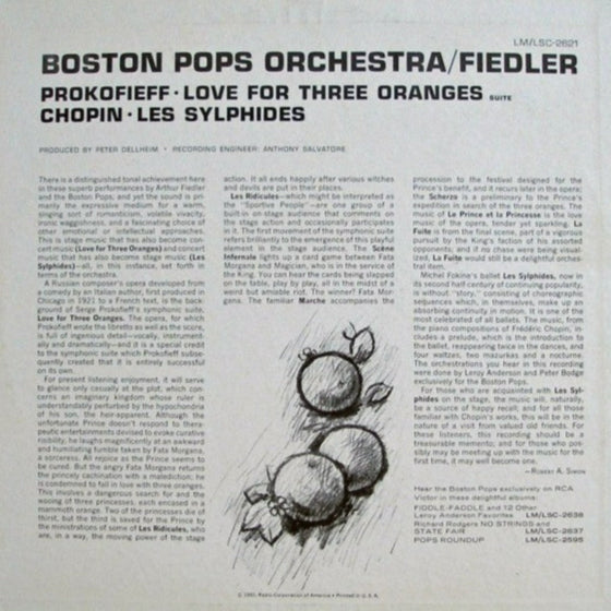 Chopin - Les Sylphides & Prokofieff - Love For Three Oranges - Arthur Fiedler (Limited numbered edition - Number 140)