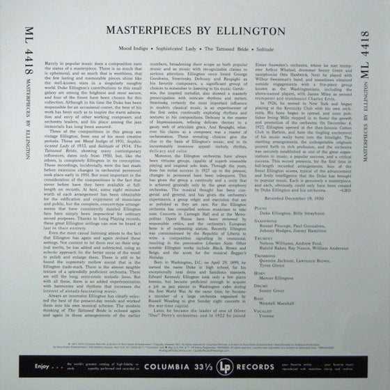 <transcy>Duke Ellington - Masterpieces (1LP, 33 tours, Mono, Pure Pleasure)</transcy>