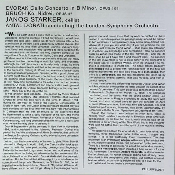 Dvorak - Concerto for Cello and Orchestra - Max Bruch - Kol Nidrei - Janos Starker (2LP, 45RPM, 200g)