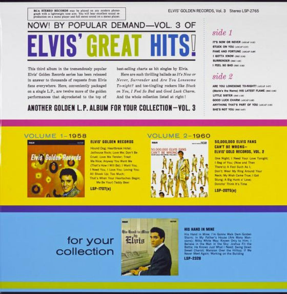 <tc><transcy>Elvis Presley - Elvis' Golden Records Volume 3 (2LP, 45 tours)</transcy></tc>