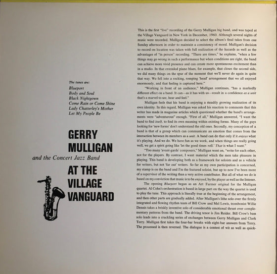 <tc>Gerry Mulligan And The Concert Jazz Band At The Village Vanguard (Half-speed Mastering)</tc>