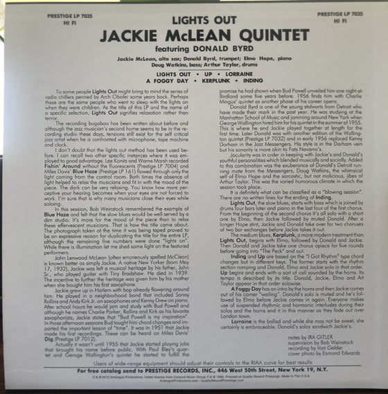 Jackie McLean - Lights Out! (Mono, 200g)
