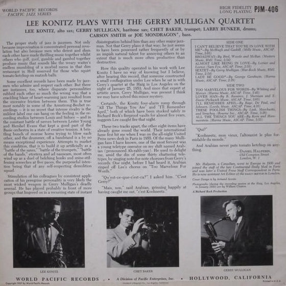 Lee Konitz Plays With The Gerry Mulligan Quartet