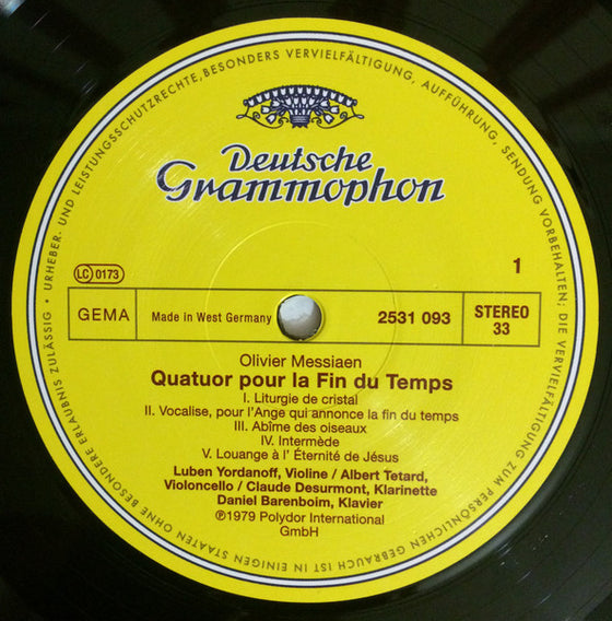 Olivier Messiaen – Quatuor Pour La Fin Du Temps - Daniel Barenboim, Albert Tetard, Claude Desurmont, Luben Yordanoff