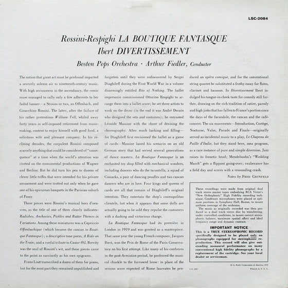 <tc>Respighi - La Boutique Fantasque & Ibert – Divertissement - Arthur Fiedler and the Boston Pops Orchestra (Edition limitée numérotée - Numéro 140)</tc>