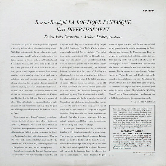 Respighi - La Boutique Fantasque & Ibert – Divertissement - Arthur Fiedler and the Boston Pops Orchestra