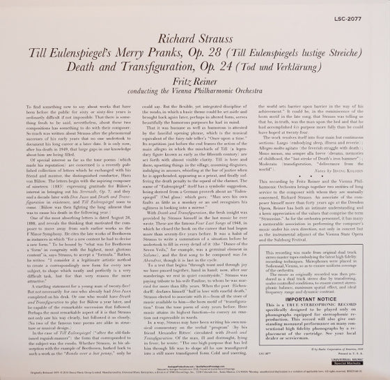 Richard Strauss - Till Eulenspiegel & Death And Transfiguration - Fritz Reiner - The Vienna Philharmonic Orchestra (200g)