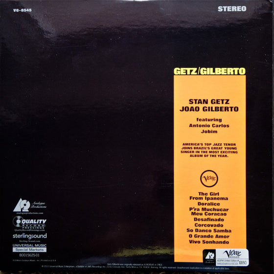 <transcy>Stan Getz & Joao Gilberto - Getz and Gilberto (2LP, 45 tours, 180g)</transcy>