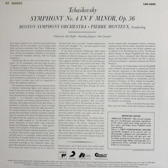 Tchaikovsky - Symphony No. 4 - Pierre Monteux & Boston Symphony Orchestra (200g)