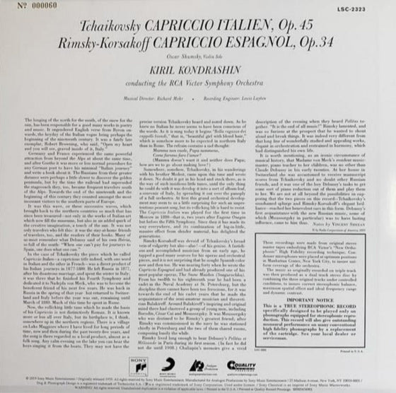 <tc>Tchaikovsky & Rimsky-Korsakoff - Capriccio Italien Espagnol - Kiril Kondrashin (Edition limitée numérotée - Numéro 140)</tc>