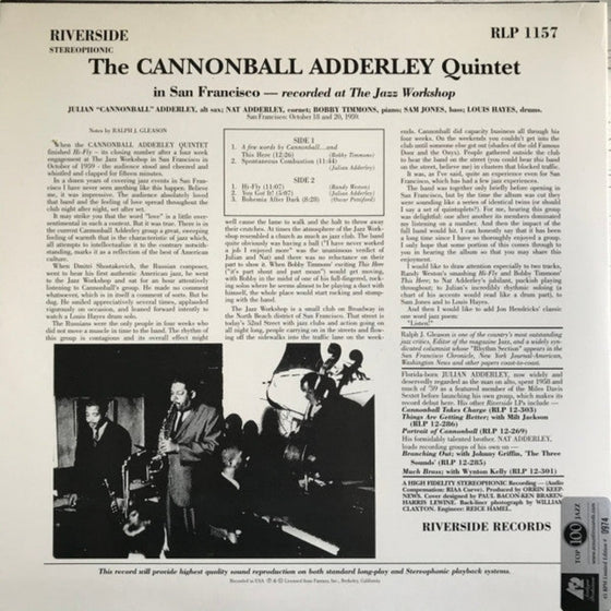 <tc>The Cannonball Adderley Quintet Featuring Nat Adderley – The Cannonball Adderley Quintet In San Francisco (2LP, 45 tours)</tc>