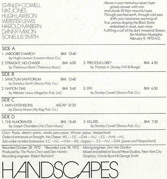 The Piano Choir feat Stanley Cowell, Nat Jones & more - Handscapes (2LP)