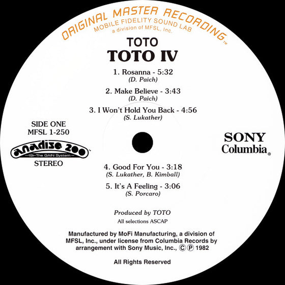 <tc>Toto IV (200g, Half Speed Mastering)</tc>