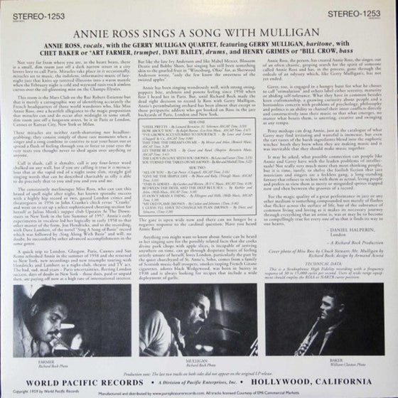 Annie Ross With The Gerry Mulligan Quartet – Sings A Song With Mulligan! (Mono & Stereo) - AudioSoundMusic