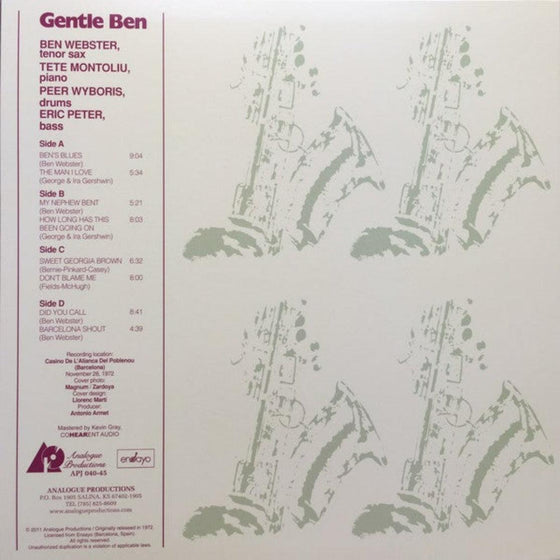 Ben Webster - Gentle Ben (2LP, 45RPM, 200g) - AudioSoundMusic