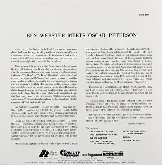 Ben Webster Meets Oscar Peterson (2LP, 45RPM, 200g) - AudioSoundMusic