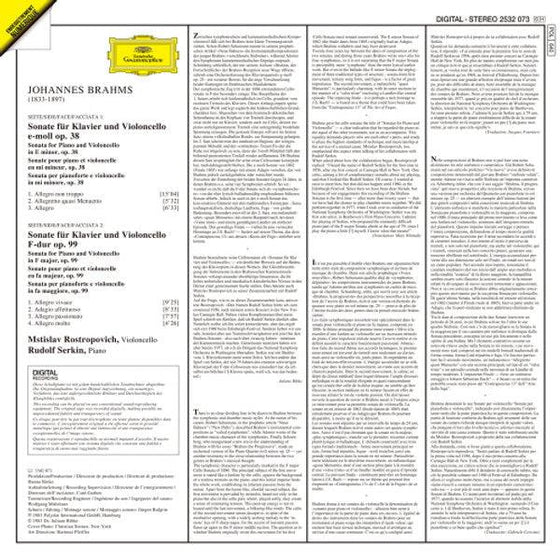 Brahms - Sonatas for cello and piano- Mstislav Rostropovich & Ruldof Serkin (Digital Recording) - AudioSoundMusic