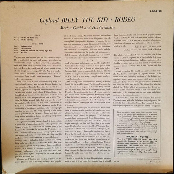 Copland - Billy The Kid & Rodeo - Morton Gould and His Orchestra (Limited numbered edition - Number 140) - AudioSoundMusic