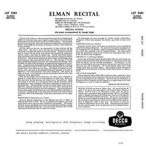 Elman Recital - Bach, Handel, Vitali, Sammartini - AudioSoundMusic