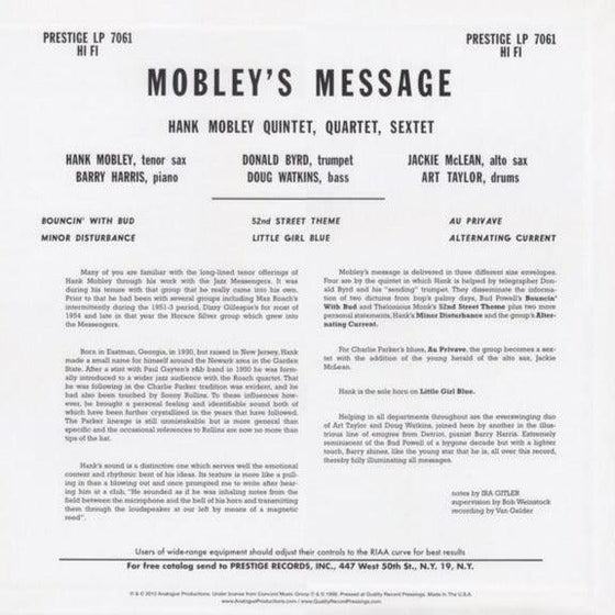 Hank Mobley - Mobley's Message (Mono) - AudioSoundMusic
