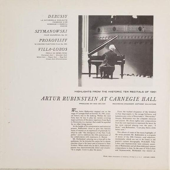 Highlights From Rubinstein at Carnegie Hall - Debussy, Szymanowski, Prokofiev, Villa-Lobos (200g) - AudioSoundMusic