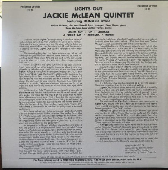 Jackie McLean - Lights Out! (Mono, 200g) - AudioSoundMusic