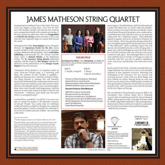James Matheson String Quartet - Color Field (45RPM) - AudioSoundMusic