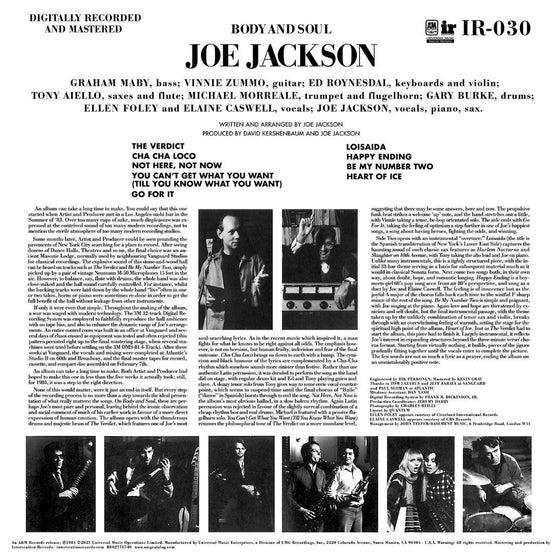 Joe Jackson – Body and Soul (2LP, 45RPM) - AudioSoundMusic