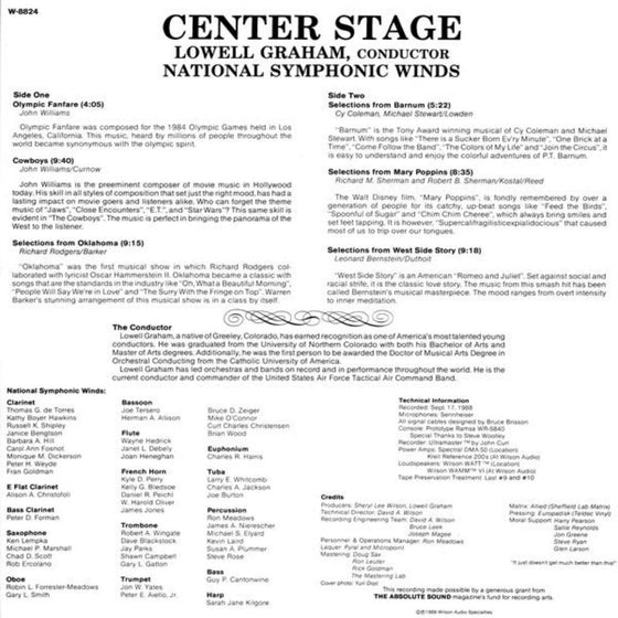 Lowell Graham & National Symphonic Winds - Center Stage (1LP, 33RPM, 200g) - AudioSoundMusic